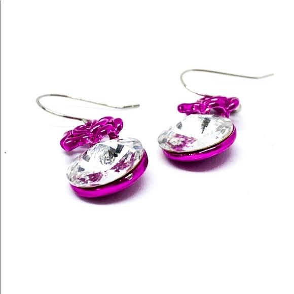 Pink Rose Silver Rhinestone Post Earrings - Picture 4 of 7